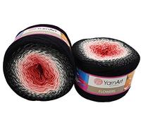 YarnArt Flowers 500 Gramm Bobbel Wolle Farbverlauf, 55% Baumwolle, Bobble Strickwolle Mehrfarbig (schwarz rosa weiß 260)