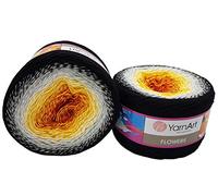 YarnArt Flowers 500 Gramm Bobbel Wolle Farbverlauf, 55% Baumwolle, Bobble Strickwolle Mehrfarbig (schwarz grau weiß terrakotta gelb 259)