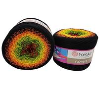 YarnArt Flowers 500 Gramm Bobbel Wolle Farbverlauf, 55% Baumwolle, Bobble Strickwolle Mehrfarbig (schwarz orange gelb 267)