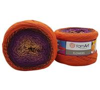 YarnArt Flowers 500 Gramm Bobbel Wolle Farbverlauf, 55% Baumwolle, Bobble Strickwolle Mehrfarbig (terrakotta lila Ocker 295)