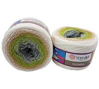 YarnArt Flowers 500 Gramm Bobbel Wolle Farbverlauf, 55% Baumwolle, Bobble Strickwolle Mehrfarbig (weiß beige grün grau 274)