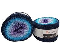 YarnArt Flowers 500 Gramm Bobbel Wolle mit Glitzer und Farbverlauf, 53% Baumwolle, Bobble Strickwolle Mehrfarbig (blau türkis Flieder 3254)