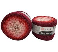 YarnArt Flowers 500 Gramm Bobbel Wolle mit Glitzer und Farbverlauf, 53% Baumwolle, Bobble Strickwolle Mehrfarbig (rot rosa weiß 3269)