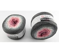 YarnArt Flowers 500 Gramm Bobbel Wolle mit Glitzer und Farbverlauf, 53% Baumwolle, Bobble Strickwolle Mehrfarbig 1000m (anthrazit grau Rose 3279)