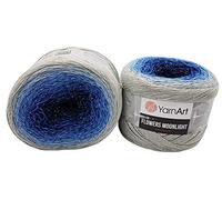 YarnArt Flowers 500 Gramm Bobbel Wolle mit Glitzer und Farbverlauf, 53% Baumwolle, Bobble Strickwolle Mehrfarbig (grau blau 3271)