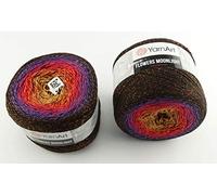 YarnArt Flowers 500 Gramm Bobbel Wolle mit Glitzer und Farbverlauf, 53% Baumwolle, Bobble Strickwolle Mehrfarbig 1000m (braun lila rot 3265)