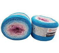 YarnArt Flowers 500 Gramm Bobbel Wolle mit Glitzer und Farbverlauf, 53% Baumwolle, Bobble Strickwolle Mehrfarbig (türkis rosa 3294)