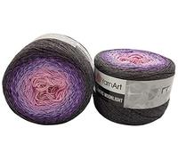 YarnArt Flowers 500 Gramm Bobbel Wolle mit Glitzer und Farbverlauf, 53% Baumwolle, Bobble Strickwolle Mehrfarbig (grau Flieder rosa 3276)