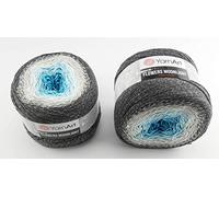 YarnArt Flowers 500 Gramm Bobbel Wolle mit Glitzer und Farbverlauf, 53% Baumwolle, Bobble Strickwolle Mehrfarbig 1000m (anthrazit grau blau 3251)