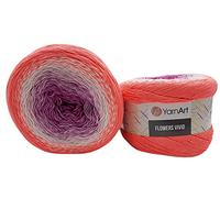 YarnArt Flowers Vivid, 500 Gramm Bobbel Wolle Farbverlauf, 55% Baumwolle, Bobble Strickwolle Mehrfarbig (lachs weiß Flieder 511)