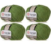 YarnArt Jeans-Baumwoll-Mischgarn, 4 Knäuel, 55 % Baumwolle, 45 % Acryl, Häkelgarn, Handstricken, Kunst, Lot von 4 Knäueln, 200 g, 696 m (69 - Grün)