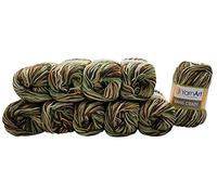 YarnArt Jeans Crazy 10er-Packung mit Strickwollknäueln, à 50 g, mit 55% Baumwolle, 500 g Wolle mit mehrfarbigem Farbverlauf, Braun, Grün, cremefarben (7203)