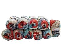 YarnArt Jeans Crazy Strickwollknäuel,10er-Packung, 50 g, aus 55 % Baumwolle, 500 g Wolle mit mehrfarbigem Farbverlauf (Blau, Rot, Rosa, Flieder, Altweiß 8205)