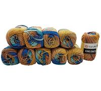 YarnArt Jeans Crazy Strickwollknäuel,10er-Packung, 50 g, aus 55 % Baumwolle, 500 g Wolle mit mehrfarbigem Farbverlauf (Braun, Blau, Türkis 8207)