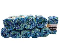 YarnArt Jeans Crazy Strickwollknäuel,10er-Packung, 50 g, aus 55 % Baumwolle, 500 g Wolle mit mehrfarbigem Farbverlauf (Blau, Türkis, Kiwi 7204)