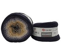 YarnArt Rosegarden, 500 Gramm Bobbel Wolle Farbverlauf, 100% Baumwolle, Bobble Strickwolle Mehrfarbig (anthrazit gelb grau 323)