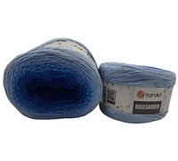 YarnArt Rosegarden, 500 Gramm Bobbel Wolle Farbverlauf, 100% Baumwolle, Bobble Strickwolle Mehrfarbig (blau dunkelblau 316)