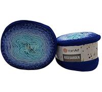 YarnArt Rosegarden, 500 Gramm Bobbel Wolle Farbverlauf, 100% Baumwolle, Bobble Strickwolle Mehrfarbig (blau hellblau 318)