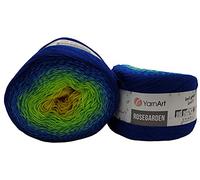 Yarnart Rosegarden, 500 Gramm Bobbel Wolle Farbverlauf, 100% Baumwolle, Bobble Strickwolle Mehrfarbig (blau grün gelb 320)