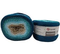 Yarnart Rosegarden, 500 Gramm Bobbel Wolle Farbverlauf, 100% Baumwolle, Bobble Strickwolle Mehrfarbig (blau türkis beige 324)