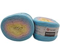 YarnArt Rosegarden, 500 Gramm Bobbel Wolle Farbverlauf, 100% Baumwolle, Bobble Strickwolle Mehrfarbig (blau flieder rosa gelb 311)