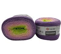 YarnArt Rosegarden, 500 Gramm Bobbel Wolle Farbverlauf, 100% Baumwolle, Bobble Strickwolle Mehrfarbig (flieder rosa apricot grün 312)