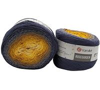 Yarnart Rosegarden, 500 Gramm Bobbel Wolle Farbverlauf, 100% Baumwolle, Bobble Strickwolle Mehrfarbig (grau ocker weiss 326)