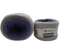 YarnArt Rosegarden, 500 Gramm Bobbel Wolle Farbverlauf, 100% Baumwolle, Bobble Strickwolle Mehrfarbig (grau blau 315)