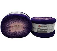 YarnArt Rosegarden, 500 Gramm Bobbel Wolle Farbverlauf, 100% Baumwolle, Bobble Strickwolle Mehrfarbig (lila flieder rosa 321)