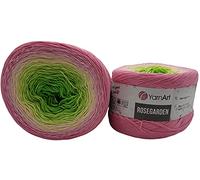 YarnArt Rosegarden, 500 Gramm Bobbel Wolle Farbverlauf, 100% Baumwolle, Bobble Strickwolle Mehrfarbig (rosa gelb grün 314)