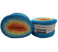 YarnArt Rosegarden, 500 Gramm Bobbel Wolle Farbverlauf, 100% Baumwolle, Bobble Strickwolle Mehrfarbig (türkis ocker lachs 317)