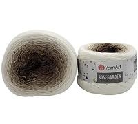 YarnArt Rosegarden, 500 Gramm Bobbel Wolle Farbverlauf, 100% Baumwolle, Bobble Strickwolle Mehrfarbig (weiss braun 308)