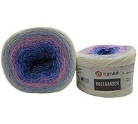 YarnArt Rosegarden, 500 Gramm Bobbel Wolle Farbverlauf, 100% Baumwolle, Bobble Strickwolle Mehrfarbig (weiss rosa blau 301)