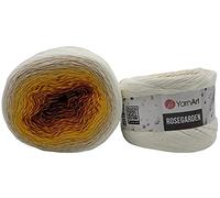 Yarnart Rosegarden, 500 Gramm Bobbel Wolle Farbverlauf, 100% Baumwolle, Bobble Strickwolle Mehrfarbig (weiss ocker terrakotta 307)