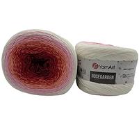 YarnArt Rosegarden, 500 Gramm Bobbel Wolle Farbverlauf, 100% Baumwolle, Bobble Strickwolle Mehrfarbig (weiss rosa apricot rot 304)
