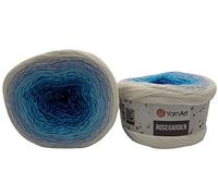 Yarnart Rosegarden, 500 Gramm Bobbel Wolle Farbverlauf, 100% Baumwolle, Bobble Strickwolle Mehrfarbig (weiss türkis blau 305)