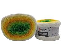YarnArt Rosegarden, 500 Gramm Bobbel Wolle Farbverlauf, 100% Baumwolle, Bobble Strickwolle Mehrfarbig (weiss gelb orange grün 303)