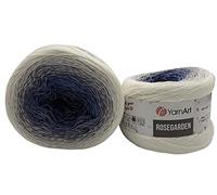 YarnArt Rosegarden, 500 Gramm Bobbel Wolle Farbverlauf, 100% Baumwolle, Bobble Strickwolle Mehrfarbig (weiss blau 306)