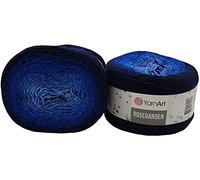 Yarnart Rosegarden, 500 Gramm Bobbel Wolle Farbverlauf, 100 Prozent Baumwolle, Bobble Strickwolle Mehrfarbig (dunkelblau blau 325)