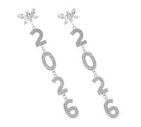 YARNOW 1 Paar Schmetterlingsohrringe Lange Silberfarbene Strass HäNgeohrringe Damen Festlicher Neujahrsschmuck 2026 Funkelnde Statement Ohrringe FüR MäDchen Und Frauen