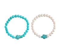 YARNOW 2 Stück Stretch armband mit Türkisen Perlen und Schildkröten charms Boho schmuckset für Mädchen und Frauen Elastisches Hautfreundliches Schmuckperlen armband Vielseitig Tragbar