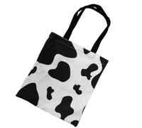 YARNOW Bedruckte Canvas Tasche mit Kuh Motiv Leichte Tragetasche aus Canvas mit Reißverschluss Große Kapazität für Mädchen und Frauen Modische Einkaufstasche für Alltag