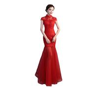 YAROVA Chinesischer Kleid Für Damen - Elegantes Klassisches Cheongsam-Traditionelles Abend-Hochzeitsfest-Kleid, Sexy, Schlankes, Langes Sommer-Qipao, Übergröße, Spitze, Retro-Kleidung, L