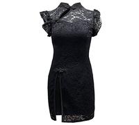 YAROVA Chinesischer Kleid Für Damen - Frauen Vintage Cheongsam Sommer Kurzarm Retro Qipao Korean Style Mode Sexy Spitze Elegante Dünne Kleider Für Hochzeitsbankett,Schwarz,M