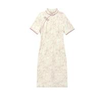 YAROVA Chinesischer Kleid Für Damen - Sommer Kurzarm Frauen Cheongsam Blumen Süße Mittellange Vintage Qipao Tägliche Junge Mädchen Verbesserte Traditionelle Kleider Retro Robe,Rosa,XL