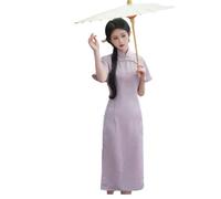 YAROVA Chinesischer Kleid Für Damen - Sommer Lange Cheongsam Kleider Vintage Schlanke Frauen Lose Ärmel Mode Elegante Abendgesellschaft Qipao Traditionelle Verbesserte Robe,Lila,L