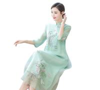 YAROVA Chinesischer Kleid Für Damen - Vintage Frauen Mittellange Qipao Kleider Traditionelle Elegante Cheongsam Tang Anzug Retro Robe Orientale Kleidung Für Bankett Party,Grün,3XL