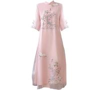 YAROVA Chinesischer Kleid Für Damen - Vintage Frauen Mittellange Qipao Kleider Traditionelle Elegante Cheongsam Tang Anzug Retro Robe Orientale Kleidung Für Bankett Party,Pink,M