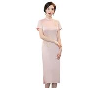YAROVA Damen Cheongsam Kleid - Mode Abendkleid Frauen Elegante Stickerei Kurzarm Cheongsam China Kleidung Slim Vintage Party Qipao Chinesisches Traditionelles Kleid, Rosa, M
