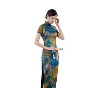 YAROVA Damen Cheongsam Kleid - Mode Sommer Kurzarm Lange Traditionelle Chinesische Kleidung Frauen Elegant Schlank Cheongsam Qipao Party Hochzeit Retro Junge Kleidung, Grün, XL